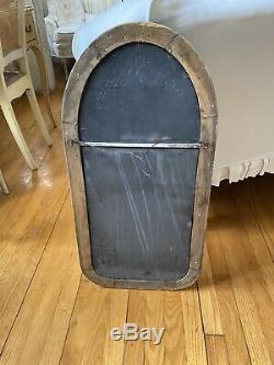 Antique Vintage Old Etched Cut Glass Mirror Wood Frame etched 30 X 15 Trumeau