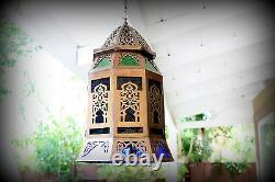 Antique Vintage Old Heavy Filigree Solid Bronze Lantern Chandelier Hanging Lamp