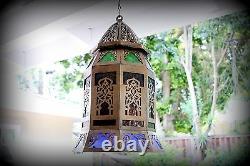 Antique Vintage Old Heavy Filigree Solid Bronze Lantern Chandelier Hanging Lamp