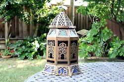 Antique Vintage Old Heavy Filigree Solid Bronze Lantern Chandelier Hanging Lamp