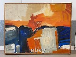 Antique Vintage Old Mid Century Modern Abstract Oil Painting, Clark 1963