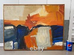 Antique Vintage Old Mid Century Modern Abstract Oil Painting, Clark 1963