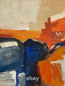 Antique Vintage Old Mid Century Modern Abstract Oil Painting, Clark 1963