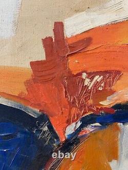 Antique Vintage Old Mid Century Modern Abstract Oil Painting, Clark 1963