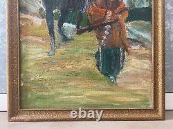 Antique Vintage Old Native American Indian Horse Oil Painting, Texas 1940s