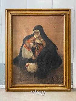 Antique Vintage Old Orientalist Muslim Arab Woman Painting, 1950s