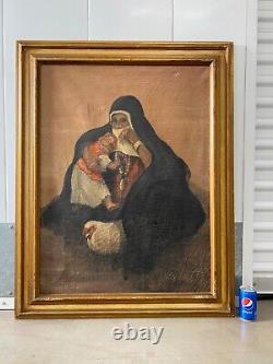 Antique Vintage Old Orientalist Muslim Arab Woman Painting, 1950s