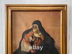 Antique Vintage Old Orientalist Muslim Arab Woman Painting, 1950s