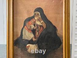 Antique Vintage Old Orientalist Muslim Arab Woman Painting, 1950s