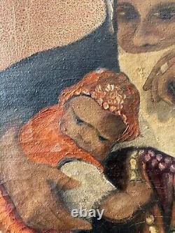 Antique Vintage Old Orientalist Muslim Arab Woman Painting, 1950s