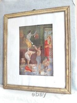 Antique Vintage Old Paper Print Lord Krishna & Friends Butter Looting Scene A72