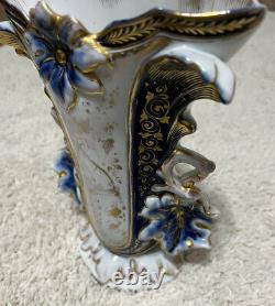 Antique Vintage Old Paris Porcelain Vase Hand Painted Floral White Blue Gold