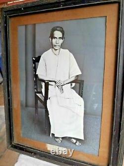 Antique Vintage Old Photo of Painting 1962 South Indian Man @ Dhoti Wooden Frame