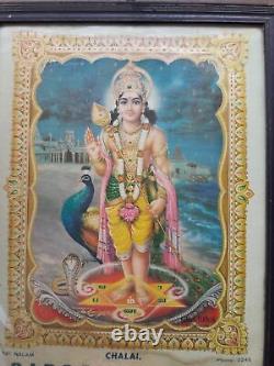 Antique Vintage Old Print Hindu Lord Kartikeya-Muruga Advertisement Framed A-90