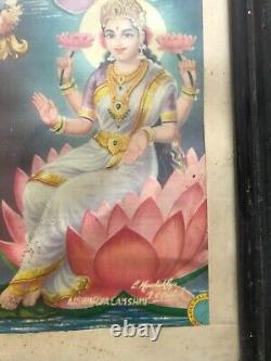 Antique Vintage Old Print Hindu Religious Goddess Ashta Lakshmi Wood Framed B46