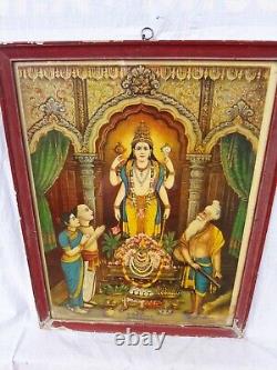 Antique Vintage Old Print Hindu Temple Litho Print Lord Maha Vishnu Framed