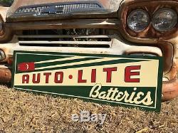 Antique Vintage Old Style Auto Lite Batteries Service Station Gas Oil Sign