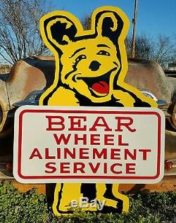 Antique Vintage Old Style Hot Rod Bear Wheel Alignment Sign 41inches