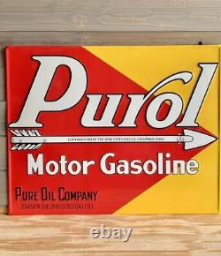 Antique Vintage Old Style Purol Oil Gas Steel Sign