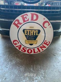 Antique Vintage Old Style Sign Red C Gasoline 30 Round Made USA