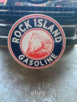 Antique Vintage Old Style Sign Rock Island Gasoline 30 Round Made USA