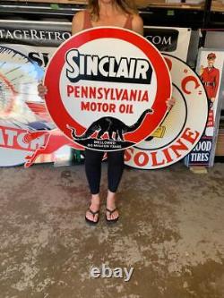 Antique Vintage Old Style Sign Sinclair Pennsylvania Oil 30 Round Made USA