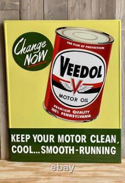 Antique Vintage Old Style Veedol Oil Metal Steel Sign