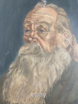 Antique Vintage Original Oil Painting -Fine Bearded Old Mans Portrait -Signed