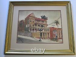 Antique Vintage Painting Signed Marshall American Regionalism Historic Old Homes