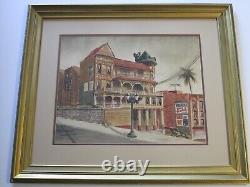 Antique Vintage Painting Signed Marshall American Regionalism Historic Old Homes