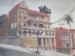 Antique Vintage Painting Signed Marshall American Regionalism Historic Old Homes