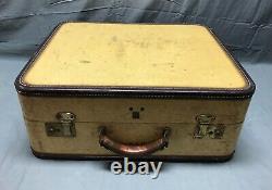 Antique Vintage Pair Travel Suitcases Old with Wood Stand Table 1297-22B