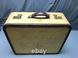 Antique Vintage Pair Travel Suitcases Old with Wood Stand Table 1297-22B