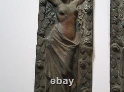 Antique Vintage Sculpture Statue Art Nouveau Architectural Metal Nude Women Old