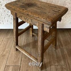 Antique Vintage Small Wooden Stool Old Solid Wood Hand Made Cute Western Rustic