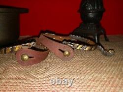 Antique Vintage Spurs Boot Riding Genuine Iron & Leather with Gold trim VERY Old