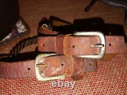 Antique Vintage Spurs Boot Riding Genuine Iron & Leather with Gold trim VERY Old