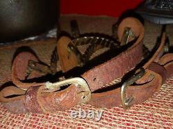 Antique Vintage Spurs Boot Riding Genuine Iron & Leather with Gold trim VERY Old