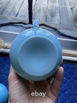 Antique Vintage VERY OLD blue Milk Glass Fingerloop Oil Kerosene Lamp #1 Burner