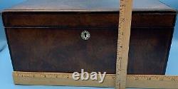 Antique Vintage Wooden Box Inlaid Burl Wood Old Wood Caddy Sewing Notions Chest