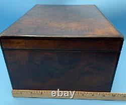 Antique Vintage Wooden Box Inlaid Burl Wood Old Wood Caddy Sewing Notions Chest