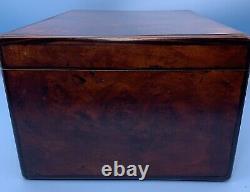 Antique Vintage Wooden Box Inlaid Burl Wood Old Wood Caddy Sewing Notions Chest