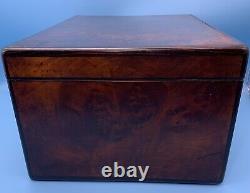 Antique Vintage Wooden Box Inlaid Burl Wood Old Wood Caddy Sewing Notions Chest