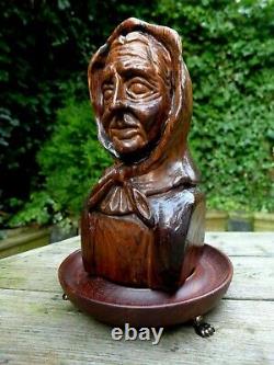 Antique Vintage Wooden Hand Carved Old Lady Art 1918 Collector Home Cottage Art