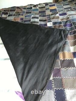 Antique Vintage Wool Patchwork Quilt 1920's Hand Embroidered Old Suit Fabric