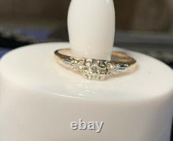 Antique Vtg -14k/18K White & Yellow Gold With3 Old Mine Diamonds Wedding Ring Sz 4