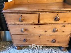 Antique Vtg English Pine Old 1800s Chest Of Drawers Dresser Cabinet with Mirror