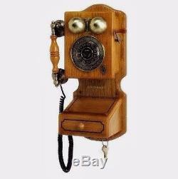 Antique Wall Phone Vintage Retro Telephone Rotary Dial Old Fashioned Wood Drawer