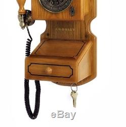 Antique Wall Phone Vintage Retro Telephone Rotary Dial Old Fashioned Wood Drawer