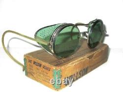 Antique Willson Green Sunglasses Goggles Vtg Steampunk Old Shield Safety Glasses